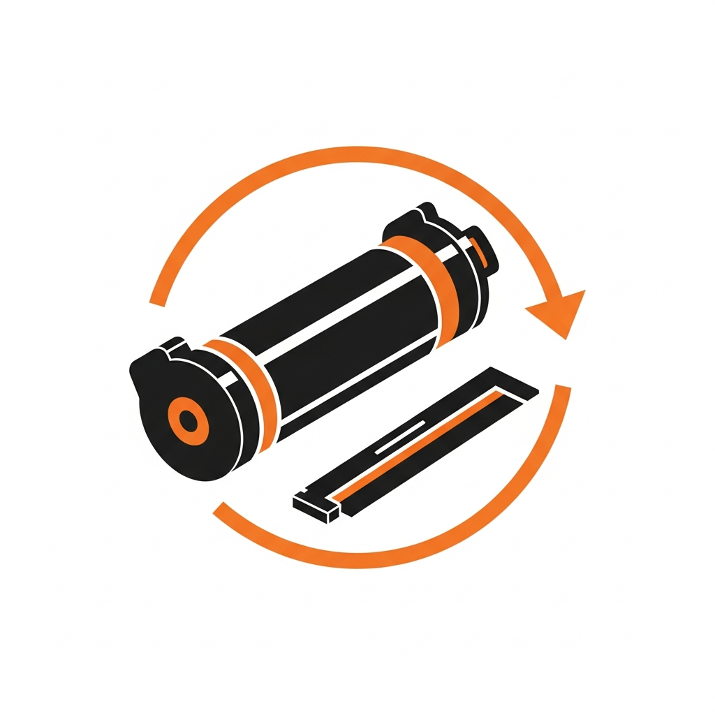 Parts replacement due icon with drum and blade in lifecycle arrow